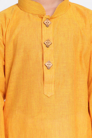 Boy's Blended Cotton Kurta Set In Yellow
