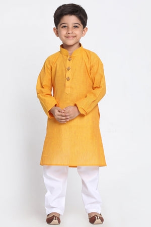 Boy's Blended Cotton Kurta Set In Yellow
