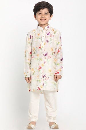 Boy's Blended Cotton Kurta Set In Cream