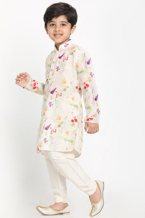 Boy's Blended Cotton Kurta Set In Cream