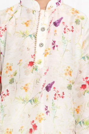 Boy's Blended Cotton Kurta Set In Cream