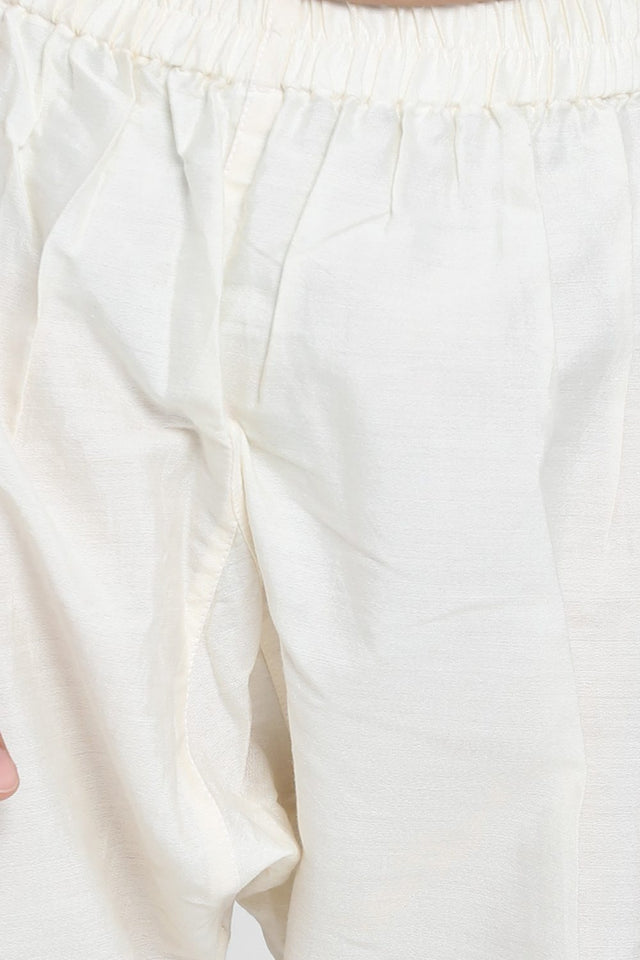 Boy's Blended Cotton Kurta Set In Cream