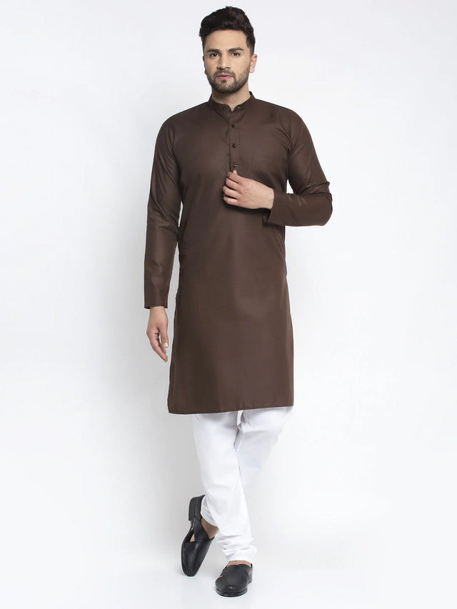 Men's Coffee Cotton Solid Kurta Set (JOKP_611Coffee)