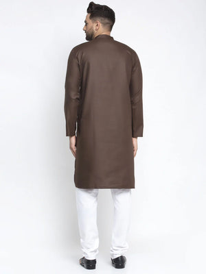 Men's Coffee Cotton Solid Kurta Set (JOKP_611Coffee)