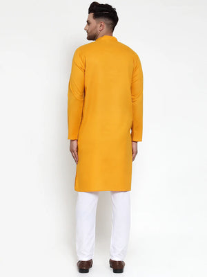 Men's Mustard Cotton Solid Kurta Set