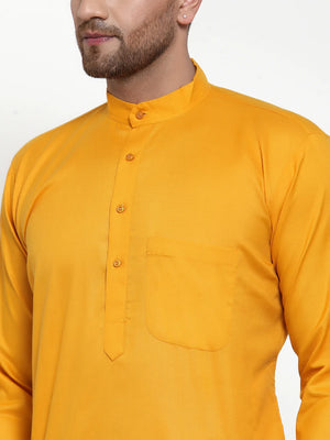 Men's Mustard Cotton Solid Kurta Set