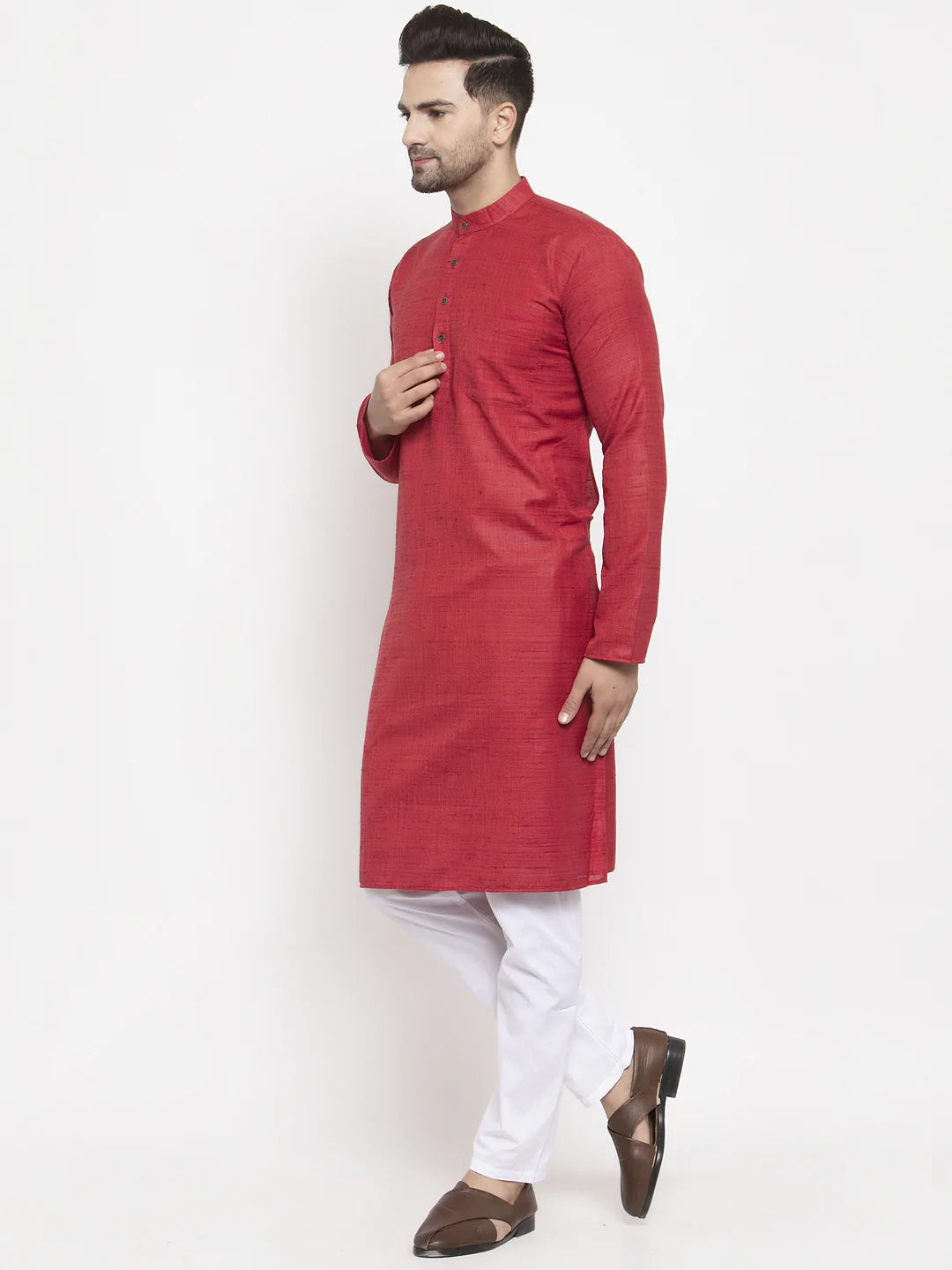 Men's Maroon Cotton Abstract Kurta Set