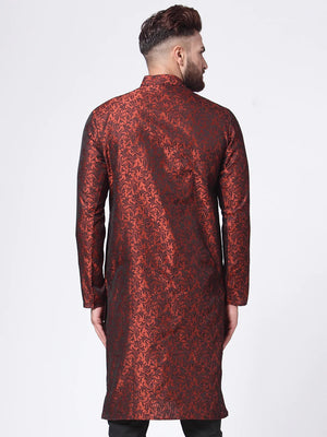 Men's Maroon Jacquard Silk Woven Design Kurta Top