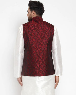 Men's Maroon Cotton Woven Nehru Jacket (JOWC_4004_Maroon)