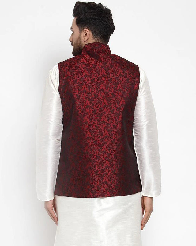 Men's Maroon Cotton Woven Nehru Jacket (JOWC_4004_Maroon)
