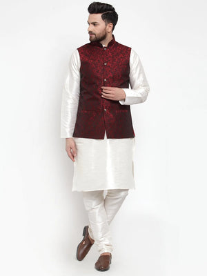 Men's Maroon Cotton Woven Nehru Jacket (JOWC_4004_Maroon)