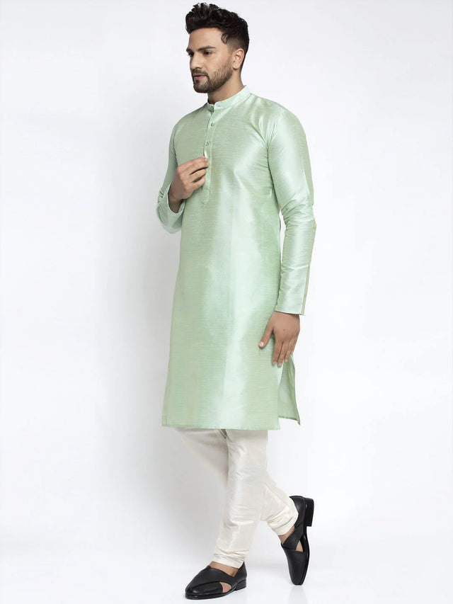 Men's Green Dupion Solid Kurta Set (JOKP_636Green)
