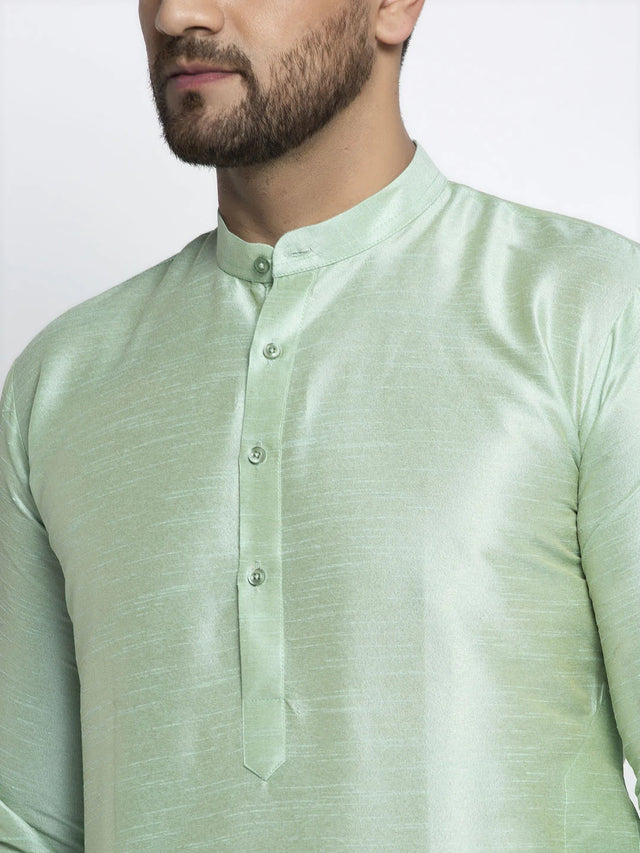 Men's Green Dupion Solid Kurta Set (JOKP_636Green)