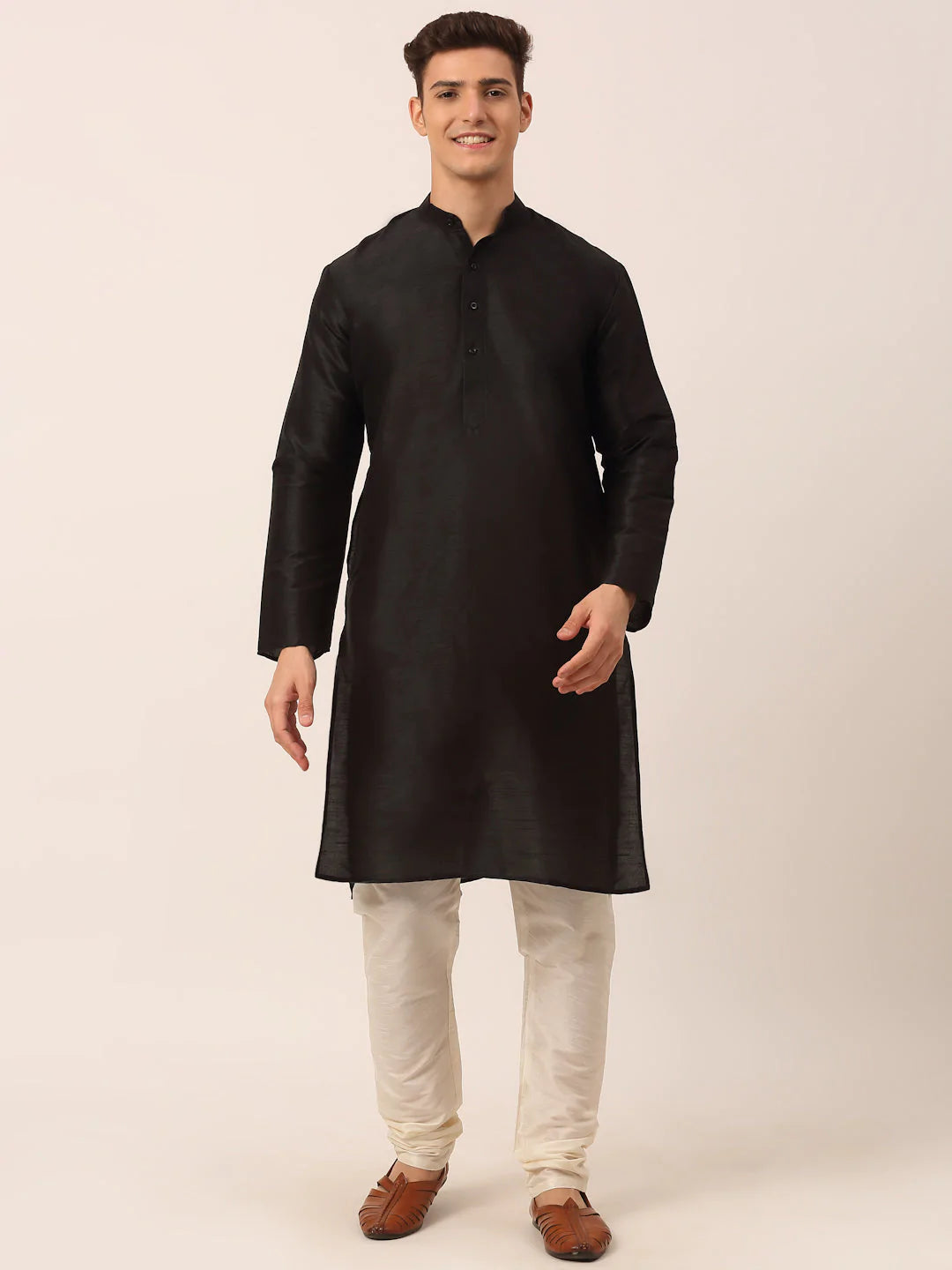Men's Green Jacquard Silk Woven Design Kurta Set With Jacket