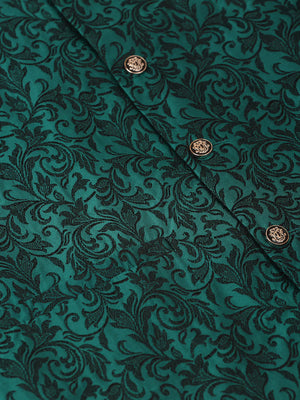 Men's Green Jacquard Silk Woven Design Kurta Set With Jacket