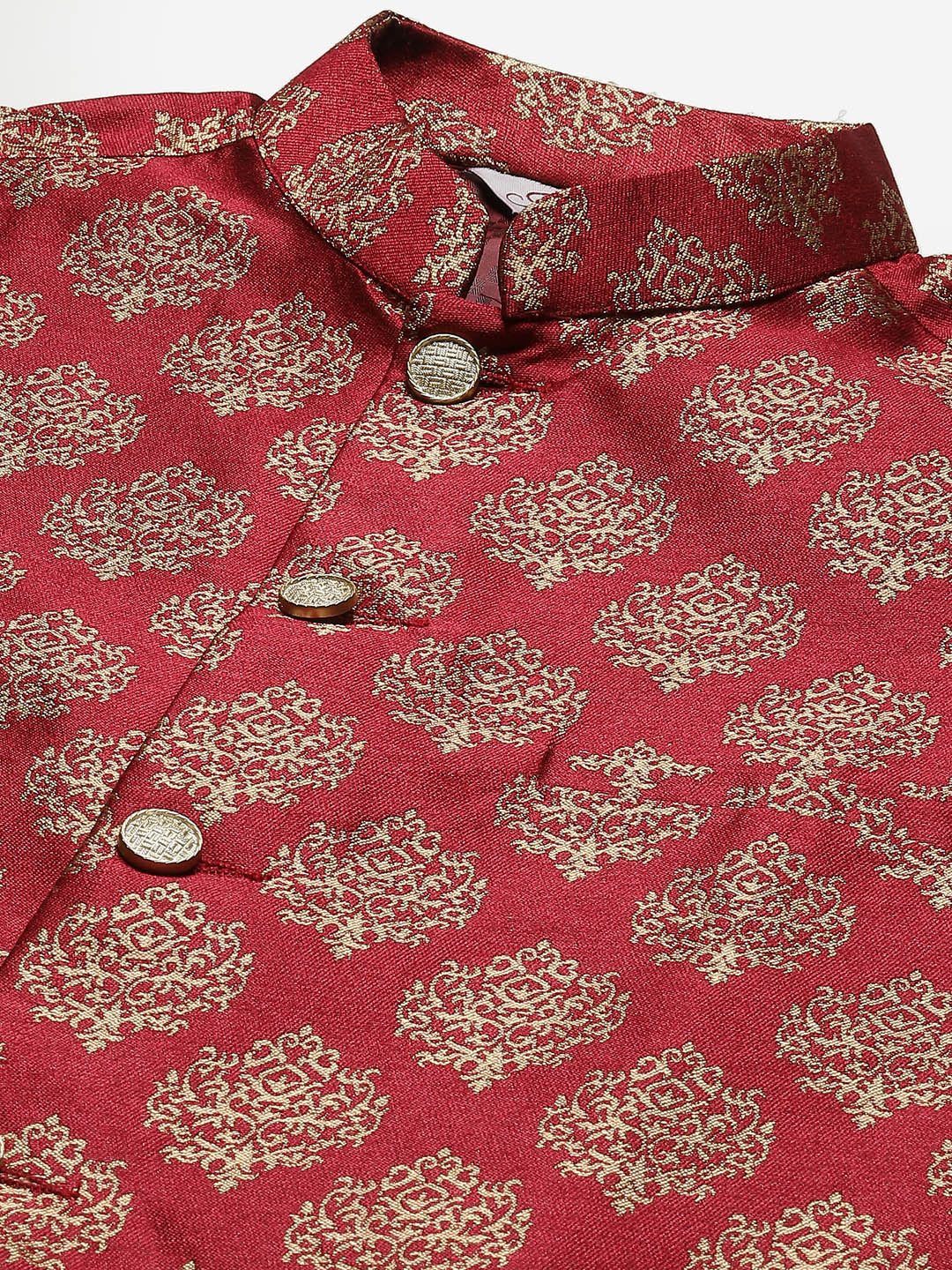 Men's Maroon Jacquard Silk Woven Design Kurta Set With Jacket (JOKPWC_G-D_4032Maroon)