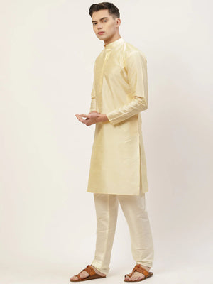 Men's Peach Jacquard Silk Woven Design Kurta Set With Jacket (JOKPWC_G-D_4032Peach)