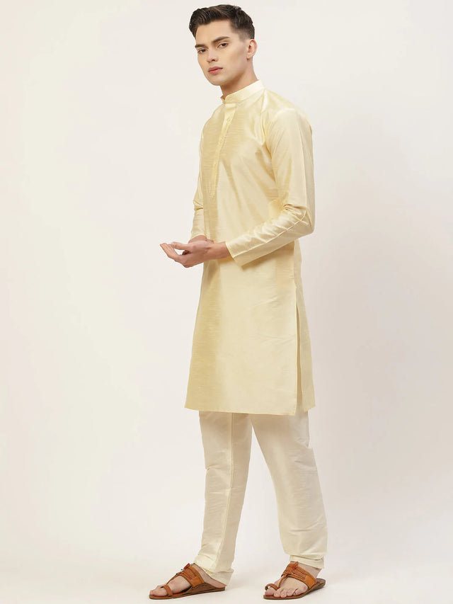 Men's Peach Jacquard Silk Woven Design Kurta Set With Jacket (JOKPWC_G-D_4032Peach)