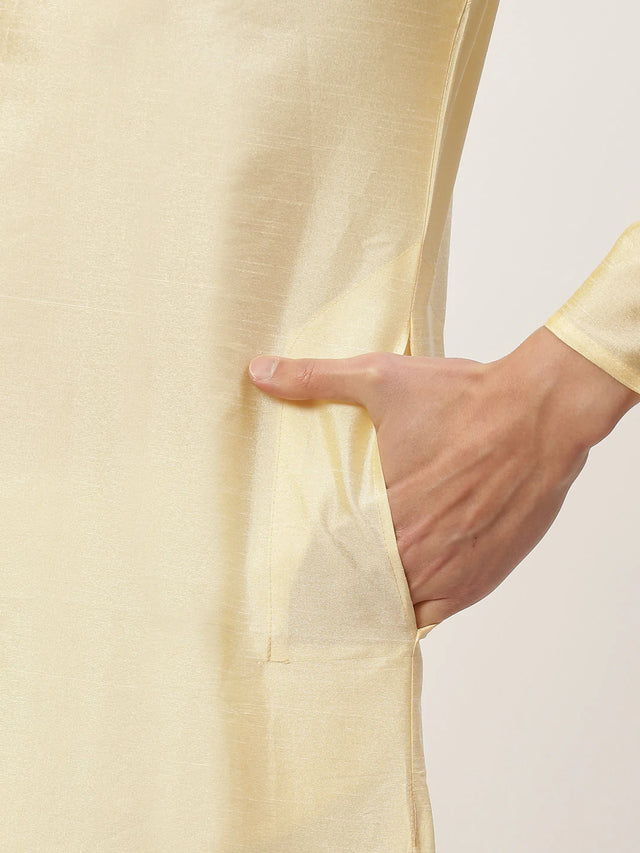 Men's Peach Jacquard Silk Woven Design Kurta Set With Jacket (JOKPWC_G-D_4032Peach)