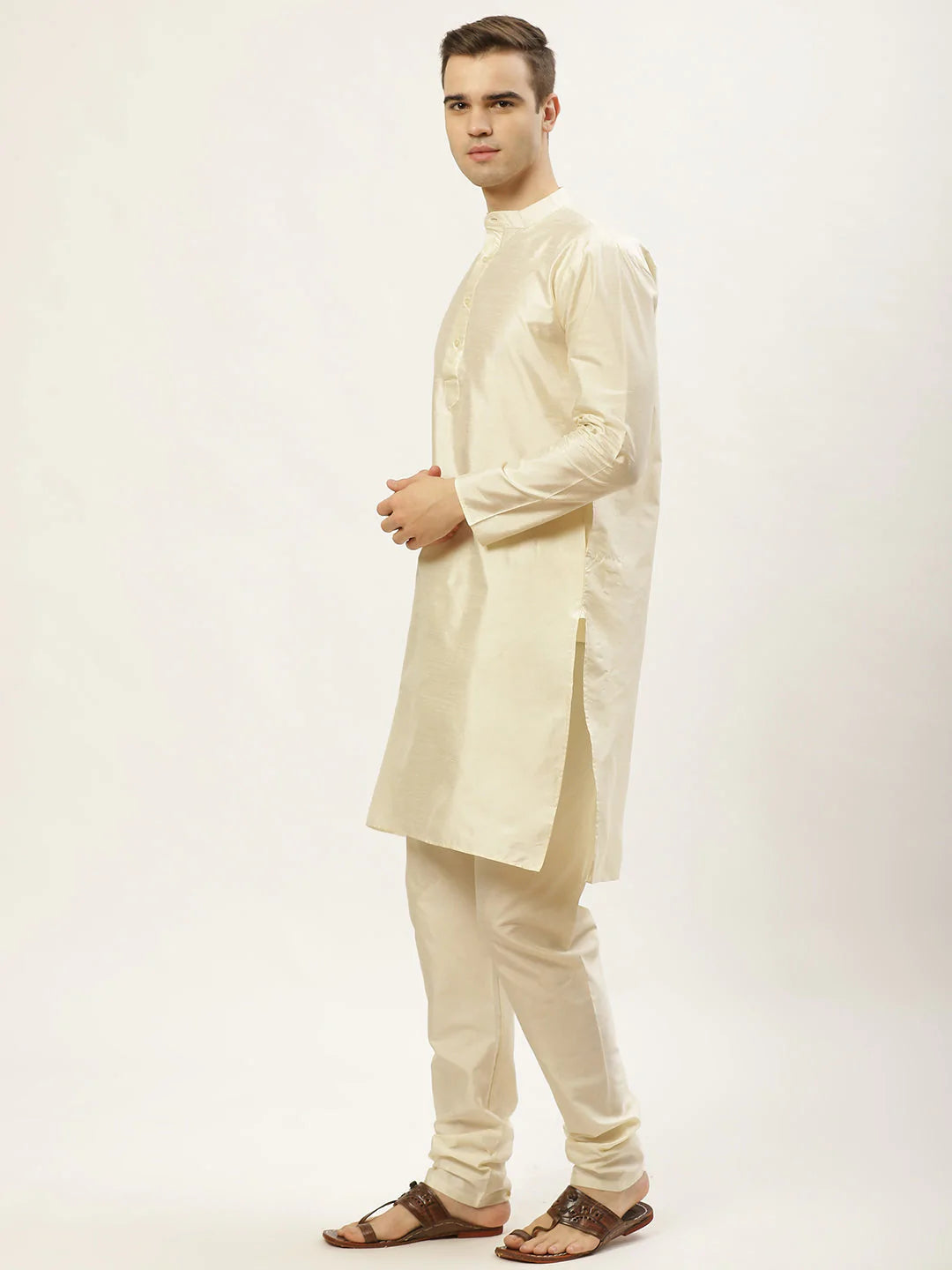 Men's Yellow Cotton Blend Chikankari Kurta Set With Jacket (JOKPWC_W-D_4029Yellow)