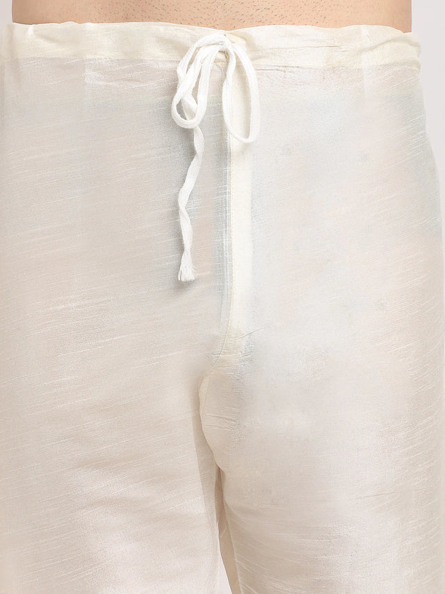 Men's Olive Silk Printed Kurta Set With Jacket