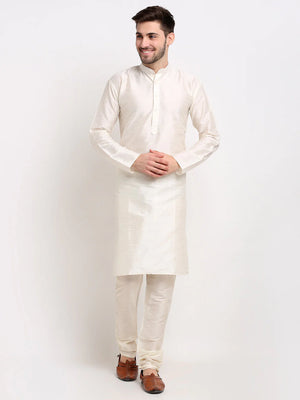 Men's Olive Silk Printed Kurta Set With Jacket