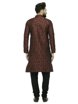 Men's Maroon Jacquard Silk Woven Design Kurta Set