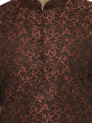 Men's Maroon Jacquard Silk Woven Design Kurta Set