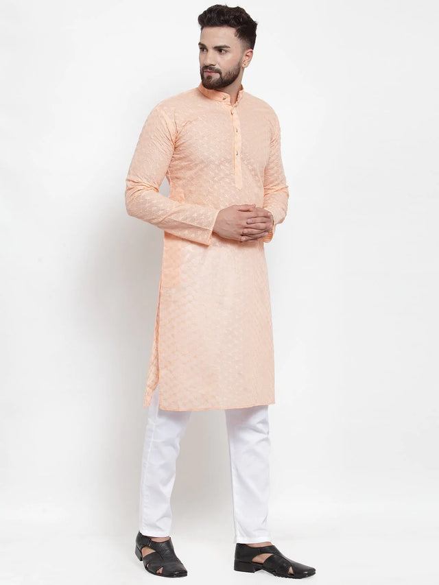 Men's Orange Cotton Embroidered Kurta Top (KO_561Orange)