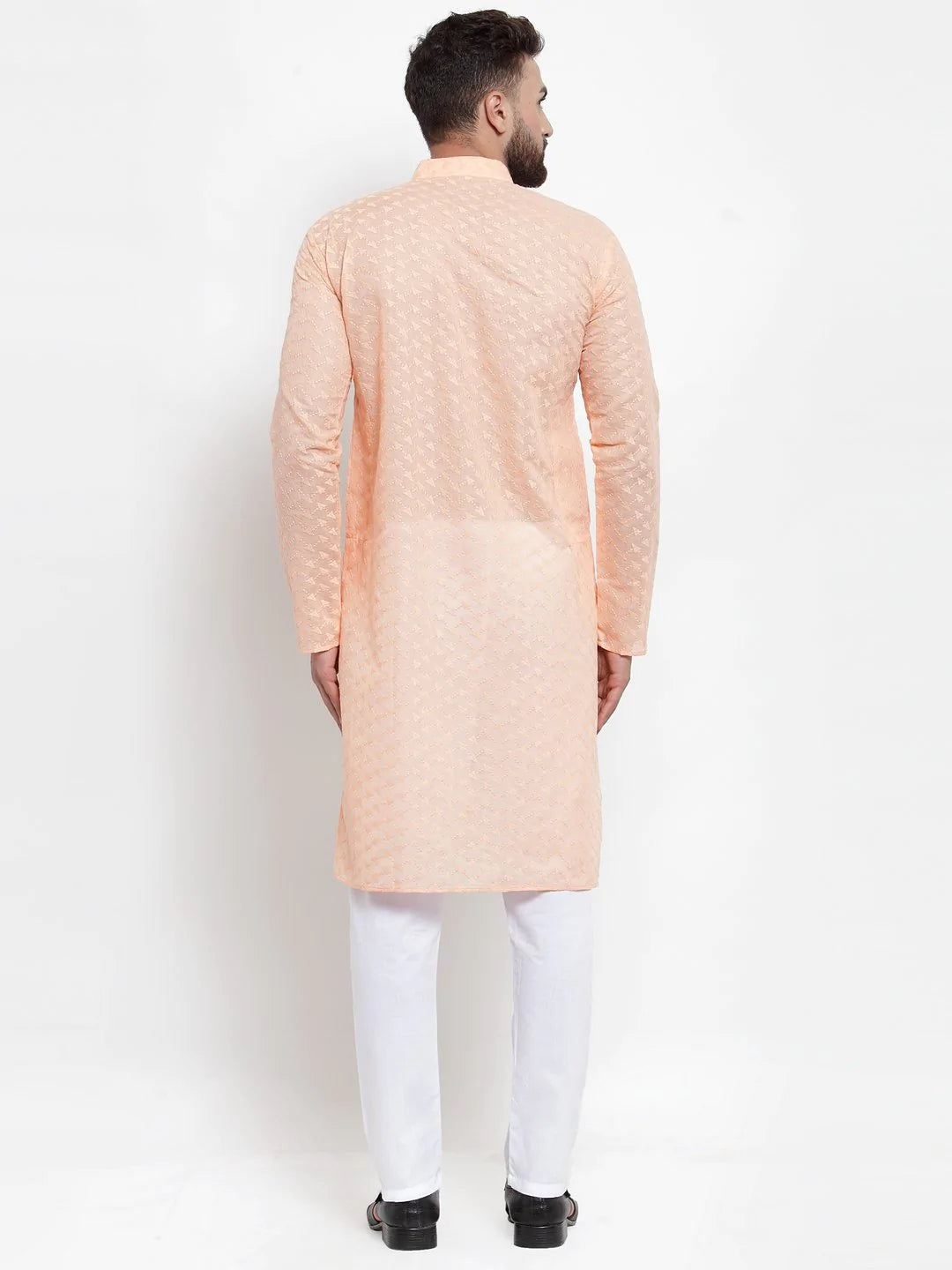 Men's Orange Cotton Embroidered Kurta Top (KO_561Orange)