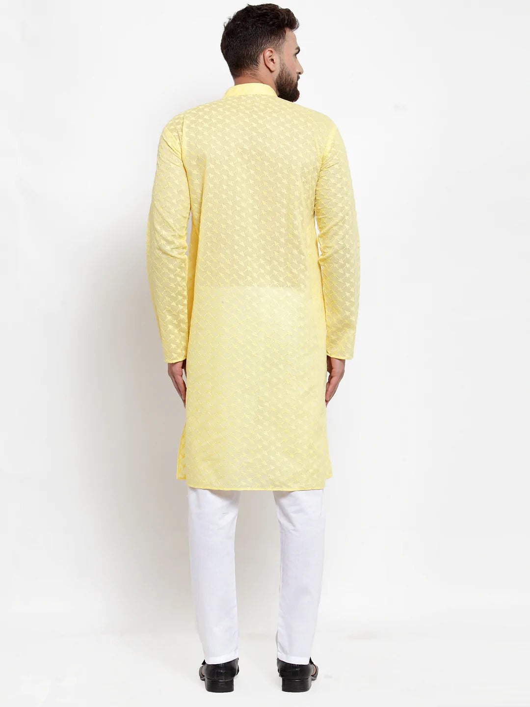 Men's Yellow Cotton Embroidered Kurta Set (JOKP_561Yellow)