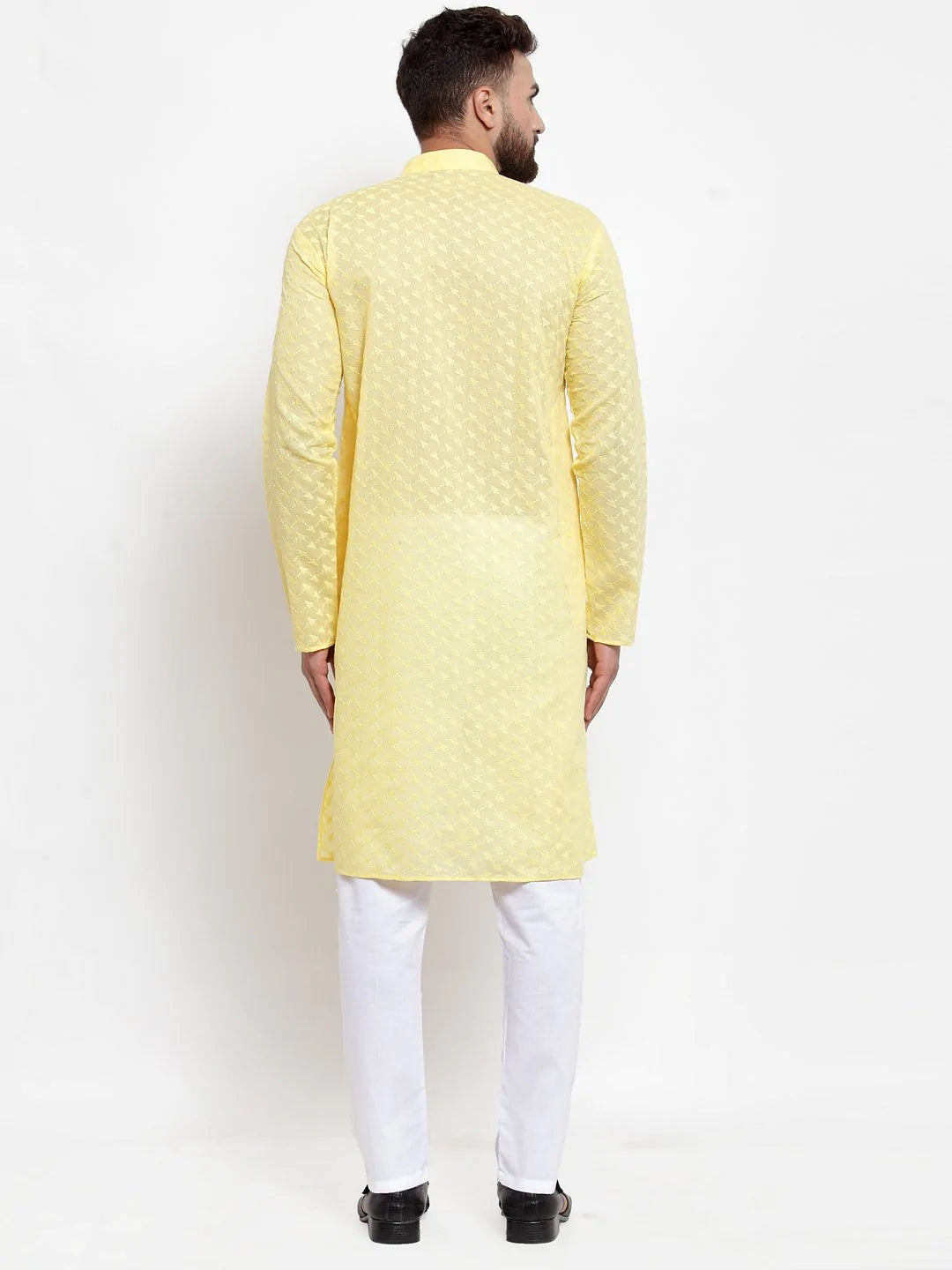 Men's Yellow Cotton Embroidered Kurta Top (KO_561Yellow)