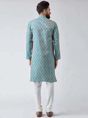 Men's Green Jacquard Silk Woven Design Kurta Top
