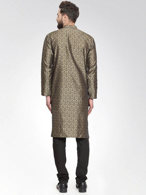 Men's Gold Jacquard Silk Woven Design Kurta Top