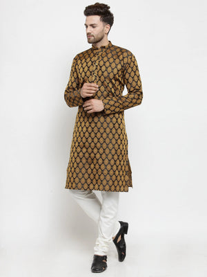 Men's Black Jacquard Woven Kurta Set