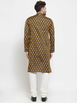 Men's Black Jacquard Woven Kurta Top