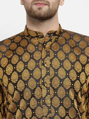 Men's Black Jacquard Woven Kurta Set