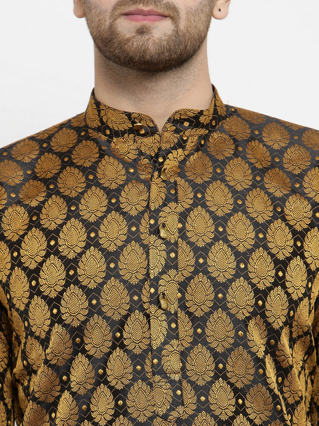 Men's Black Jacquard Woven Kurta Set