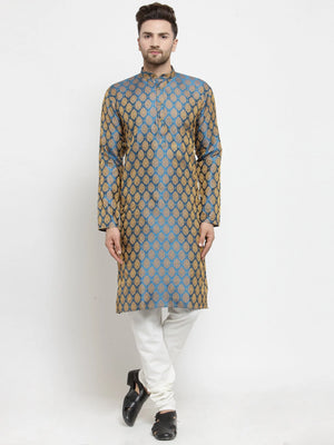 Men's Blue Jacquard Woven Kurta Top