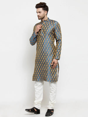 Men's Blue Jacquard Woven Kurta Top