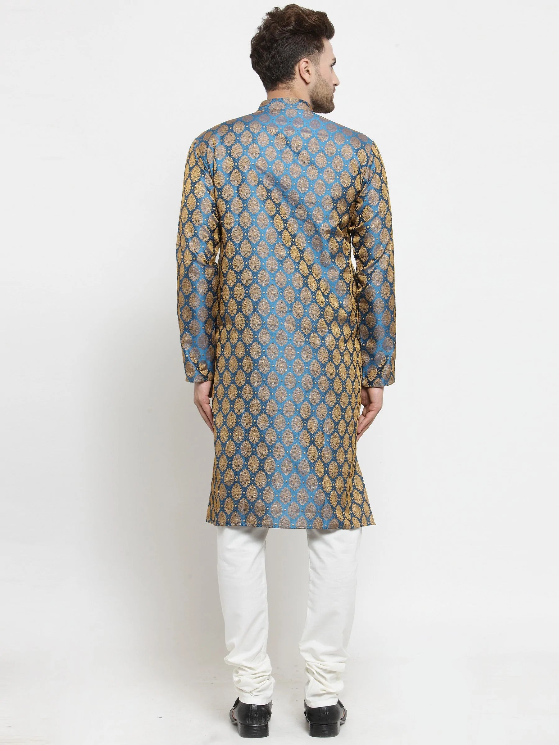 Men's Blue Jacquard Woven Kurta Set