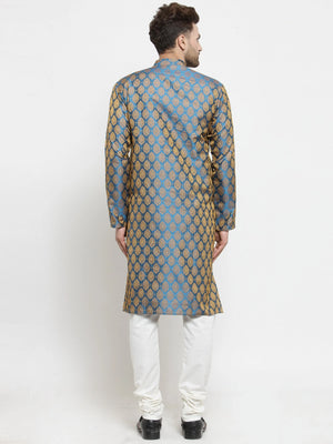 Men's Blue Jacquard Woven Kurta Set