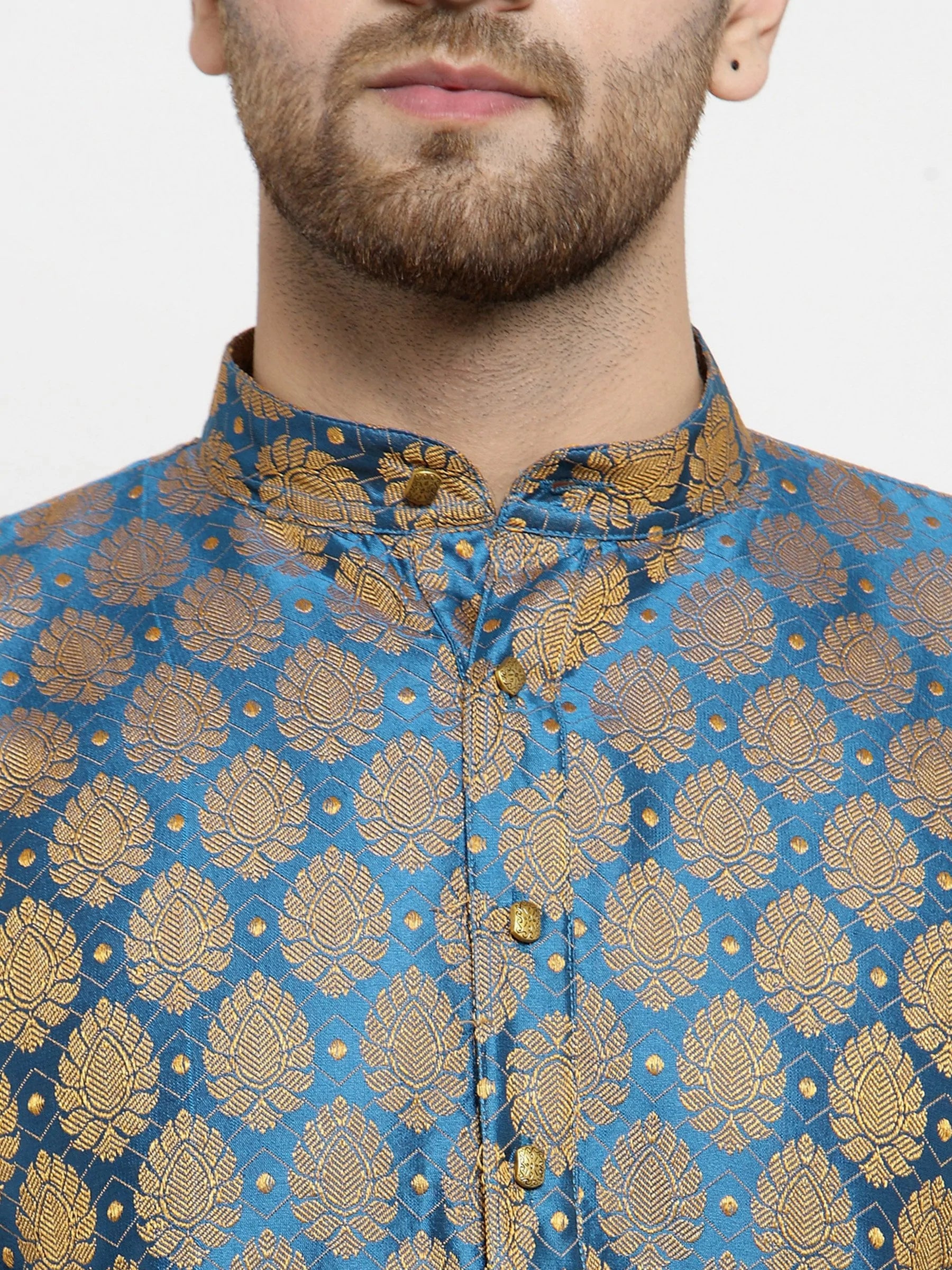 Men's Blue Jacquard Woven Kurta Set