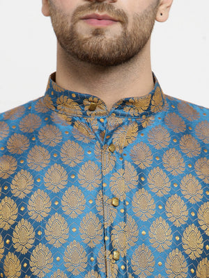 Men's Blue Jacquard Woven Kurta Set