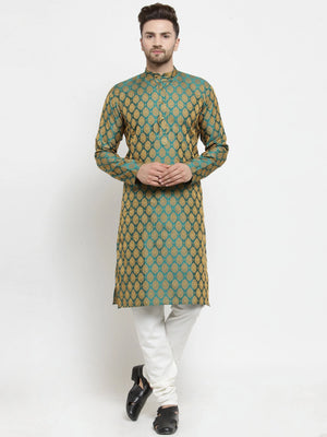 Men's Green Jacquard Woven Kurta Top