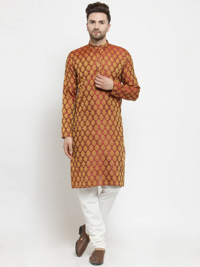Men's Maroon Jacquard Woven Kurta Top