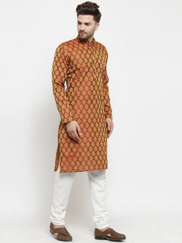 Men's Maroon Jacquard Woven Kurta Top