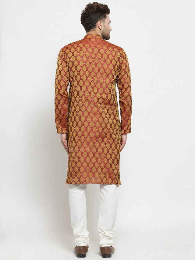 Men's Maroon Jacquard Woven Kurta Set
