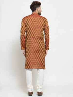 Men's Maroon Jacquard Woven Kurta Top