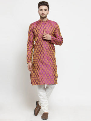 Men's Pink Jacquard Woven Kurta Top (KO_586Pink)